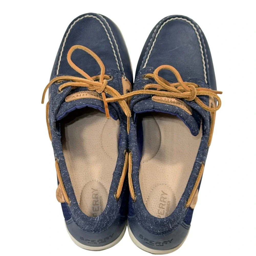 Sperry Top-Sider Koifish Navy Blue Leather Fabric Boat Shoes Womens 11M STS99614